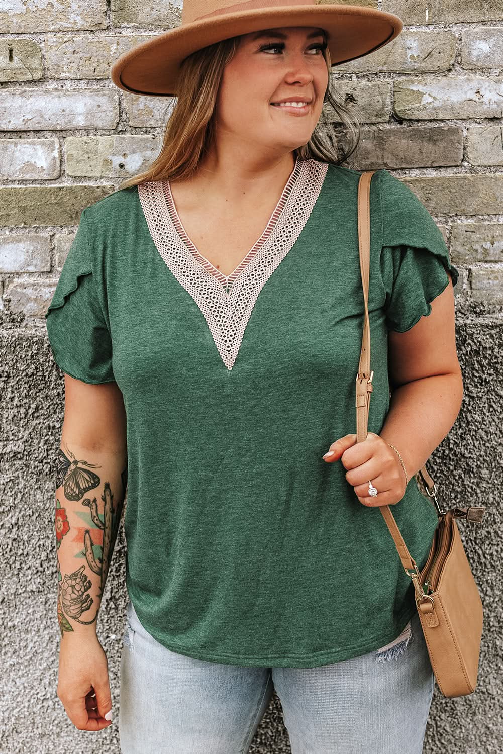 Chic plus size green embroidered blouse
