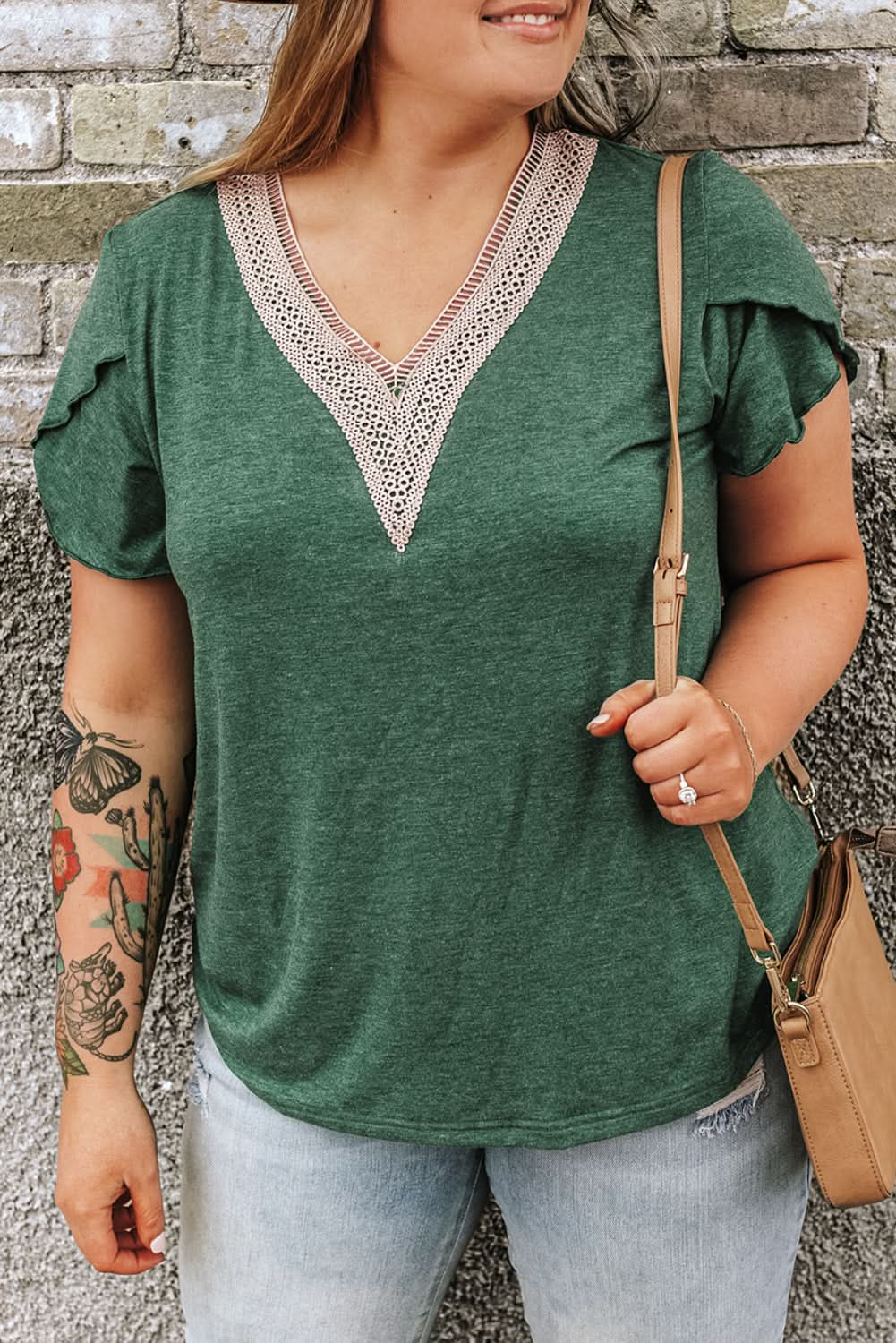 Chic plus size green embroidered blouse