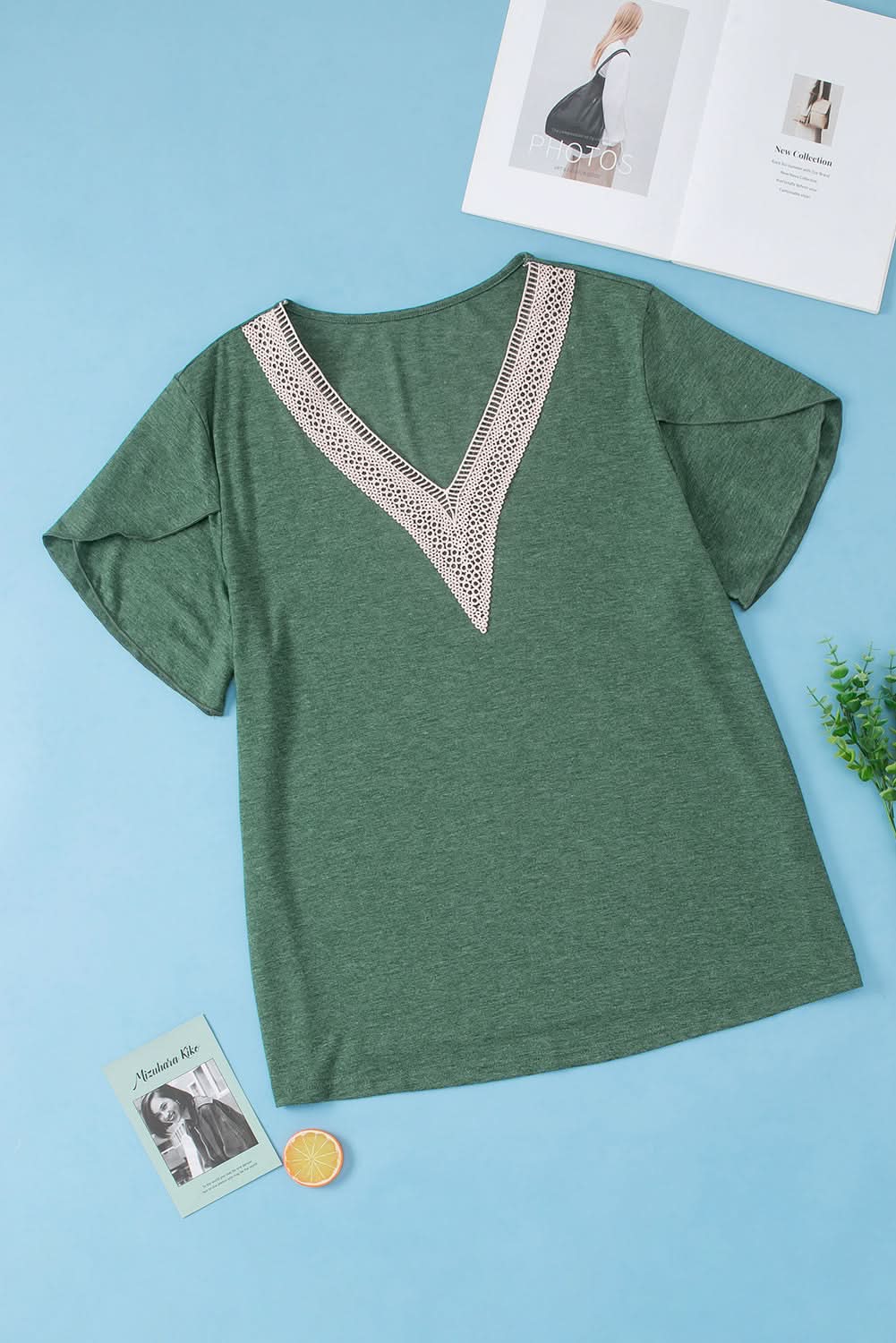 Chic plus size green embroidered blouse