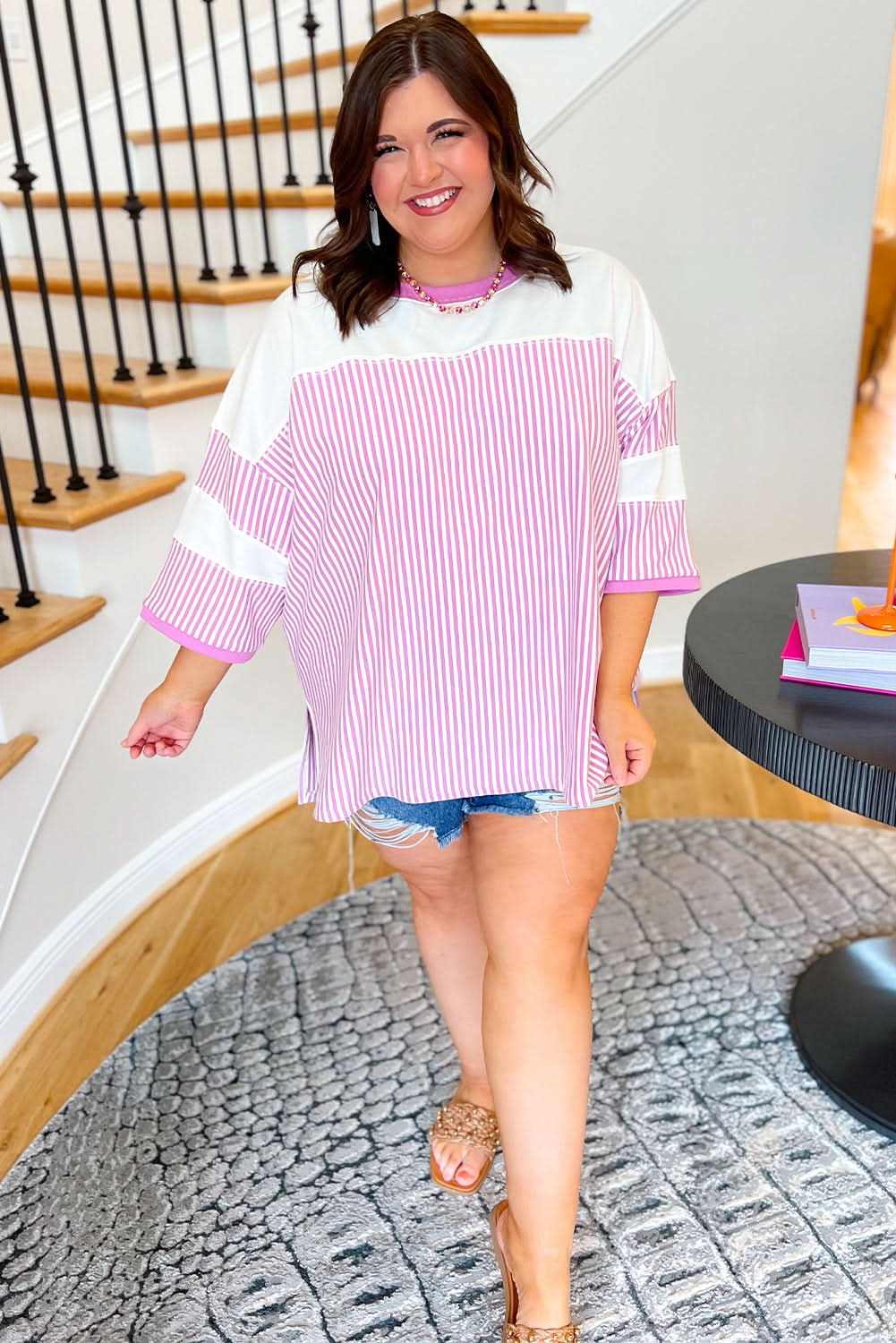 Chic plus size pink stripe tee