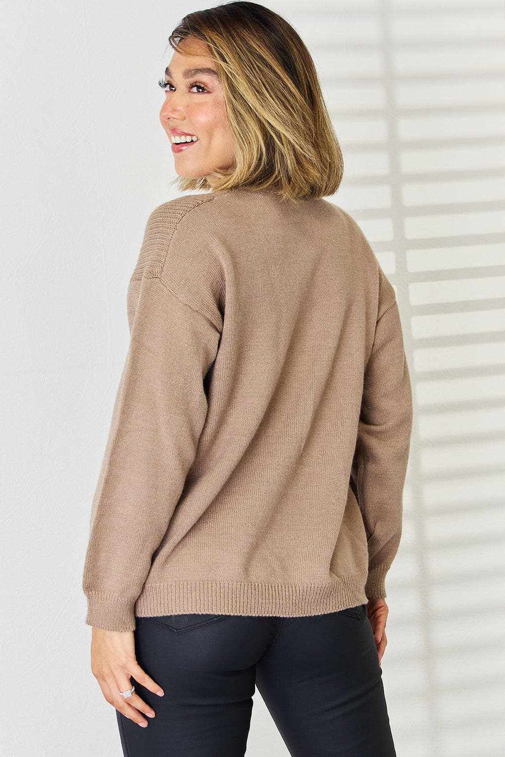 Chic slit tied dropped shoulder sweater