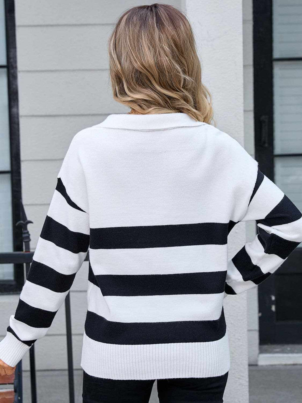 Chic striped knit top with collar