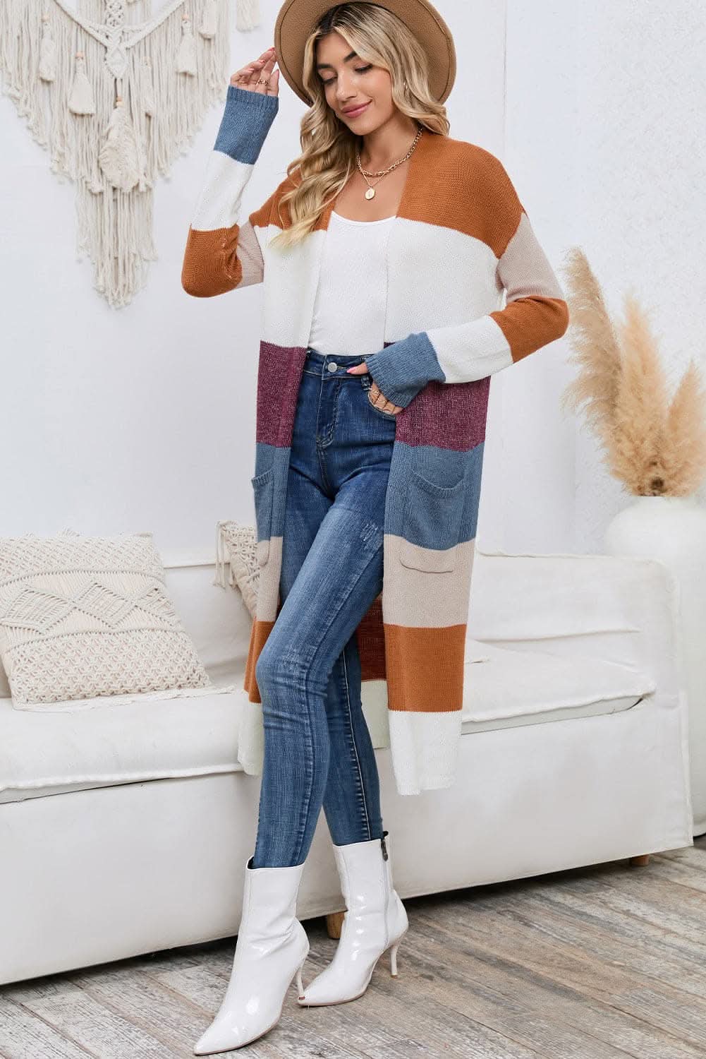 Color block cardigan with pockets