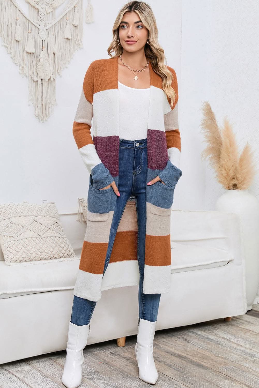 Color block cardigan with pockets