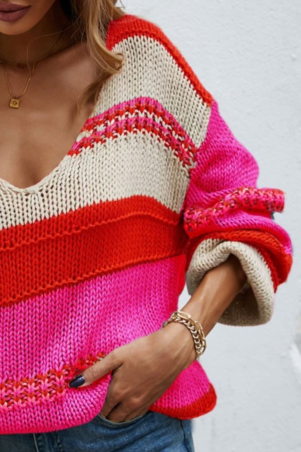 Color block v-neck sweater