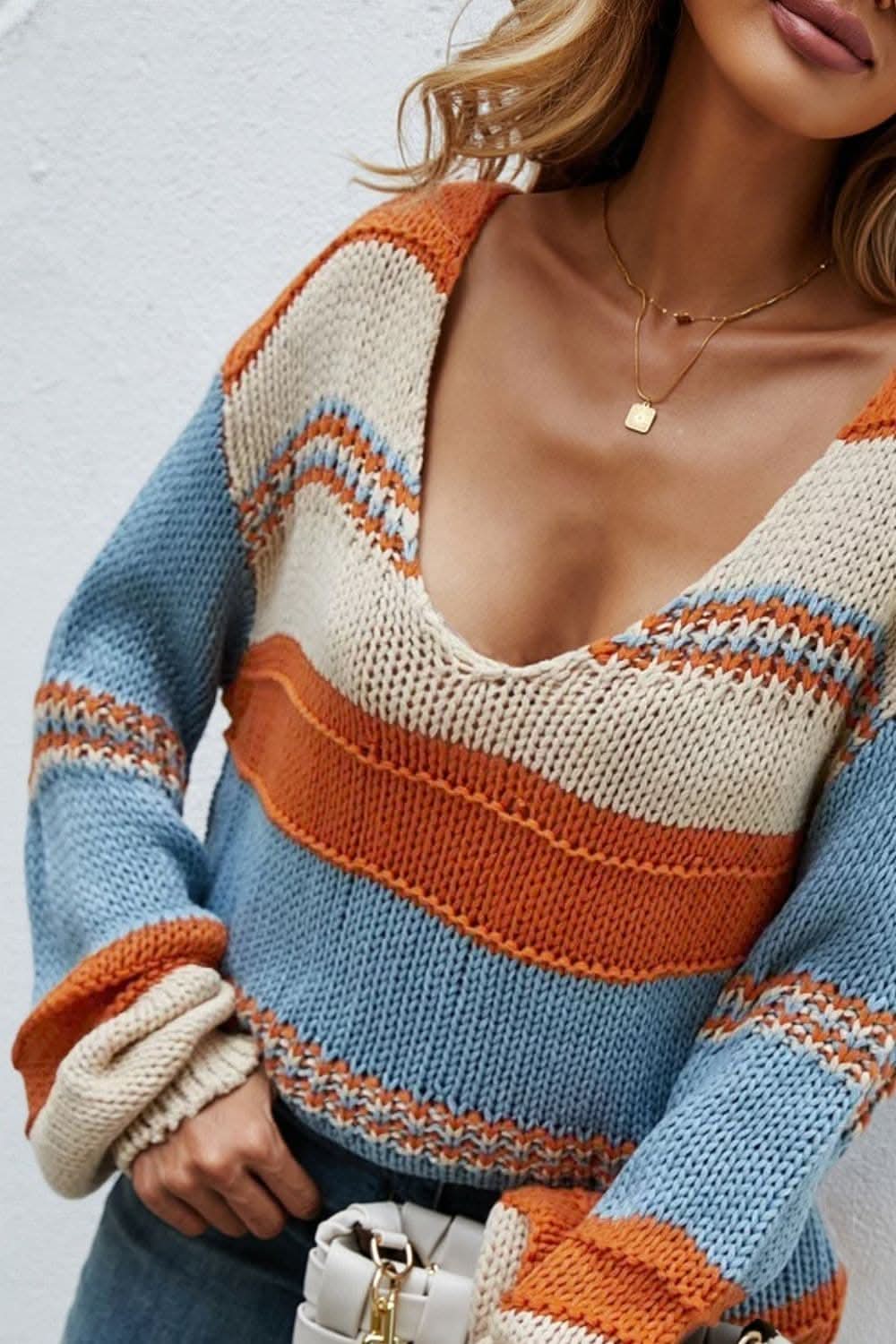 Color block v-neck sweater