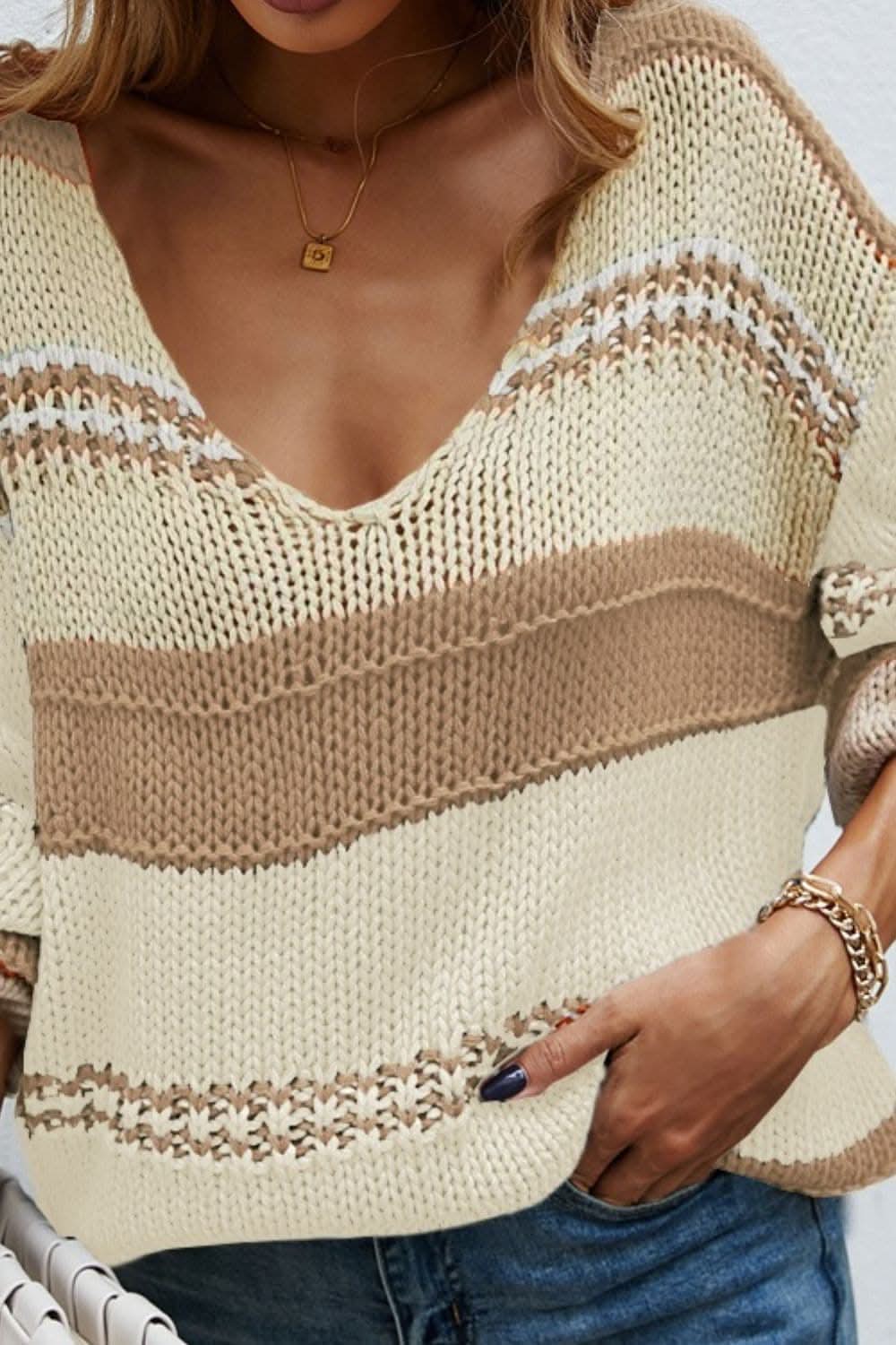 Color block v-neck sweater