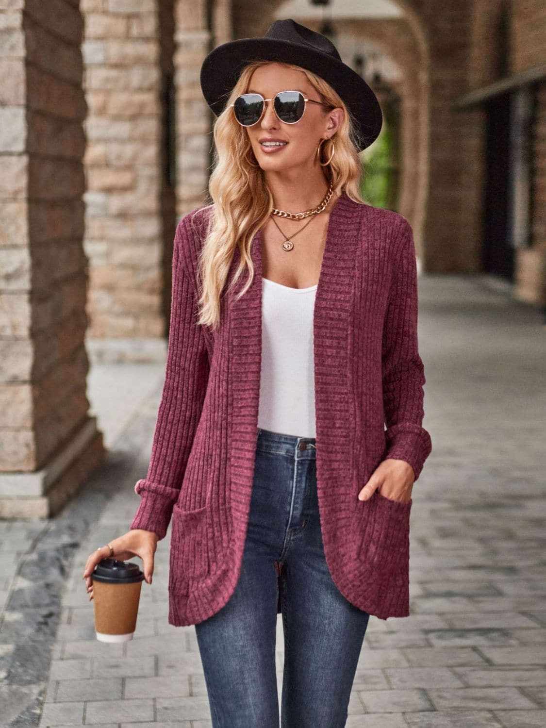 Cozy open front cardigan with pockets