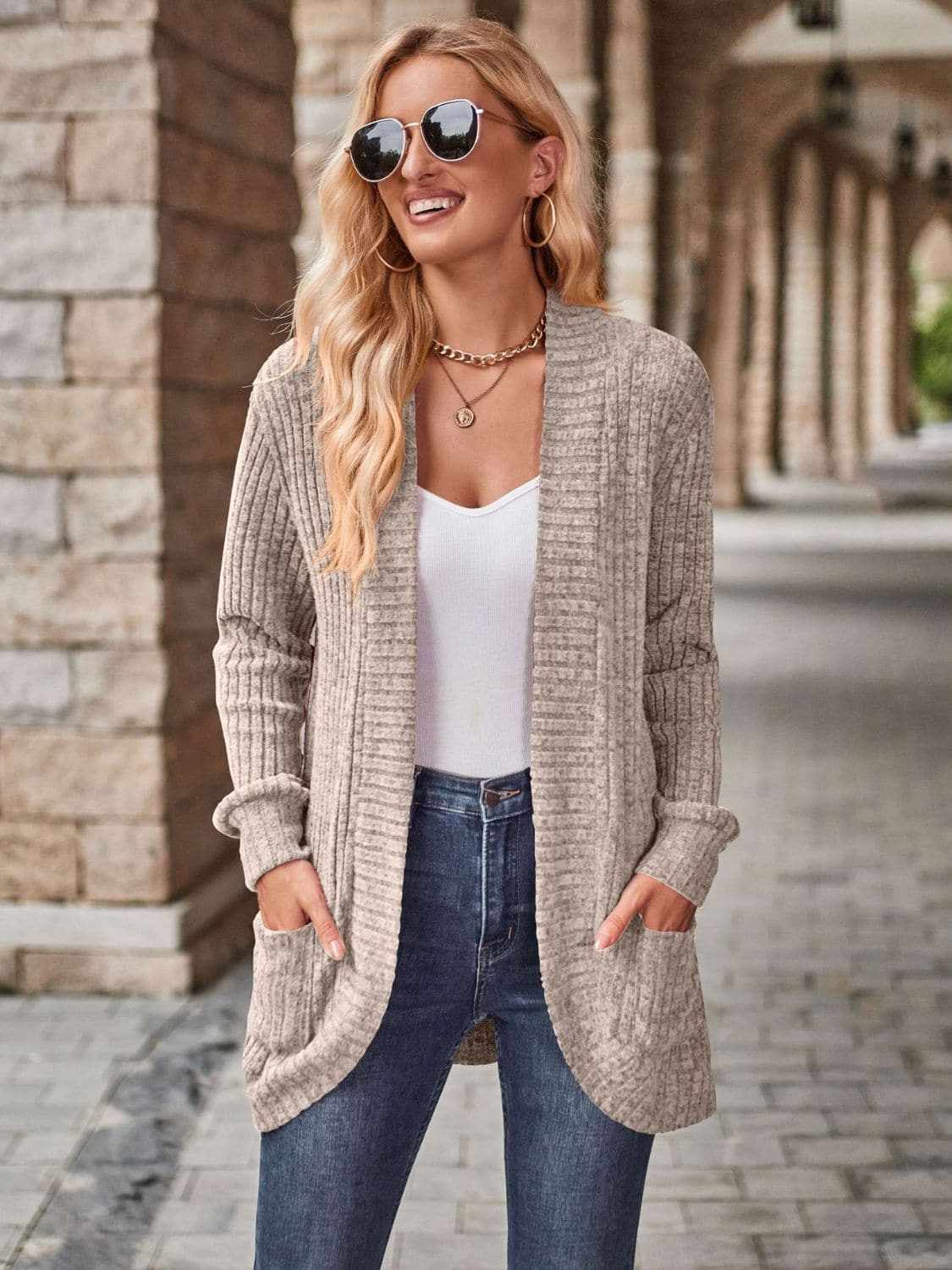 Cozy open front cardigan with pockets