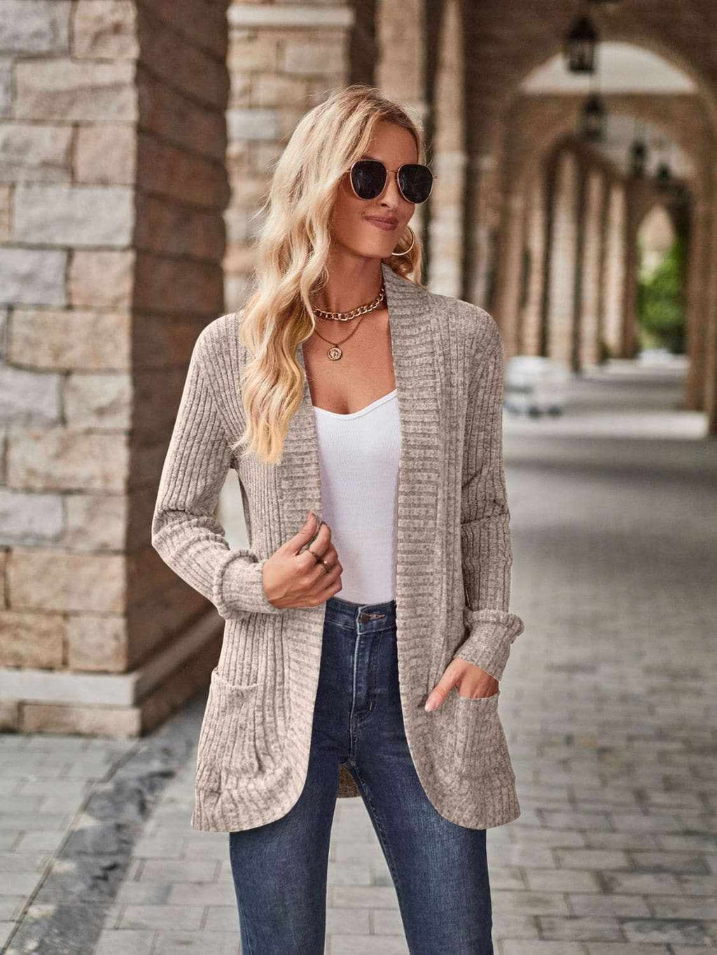 Cozy open front cardigan with pockets