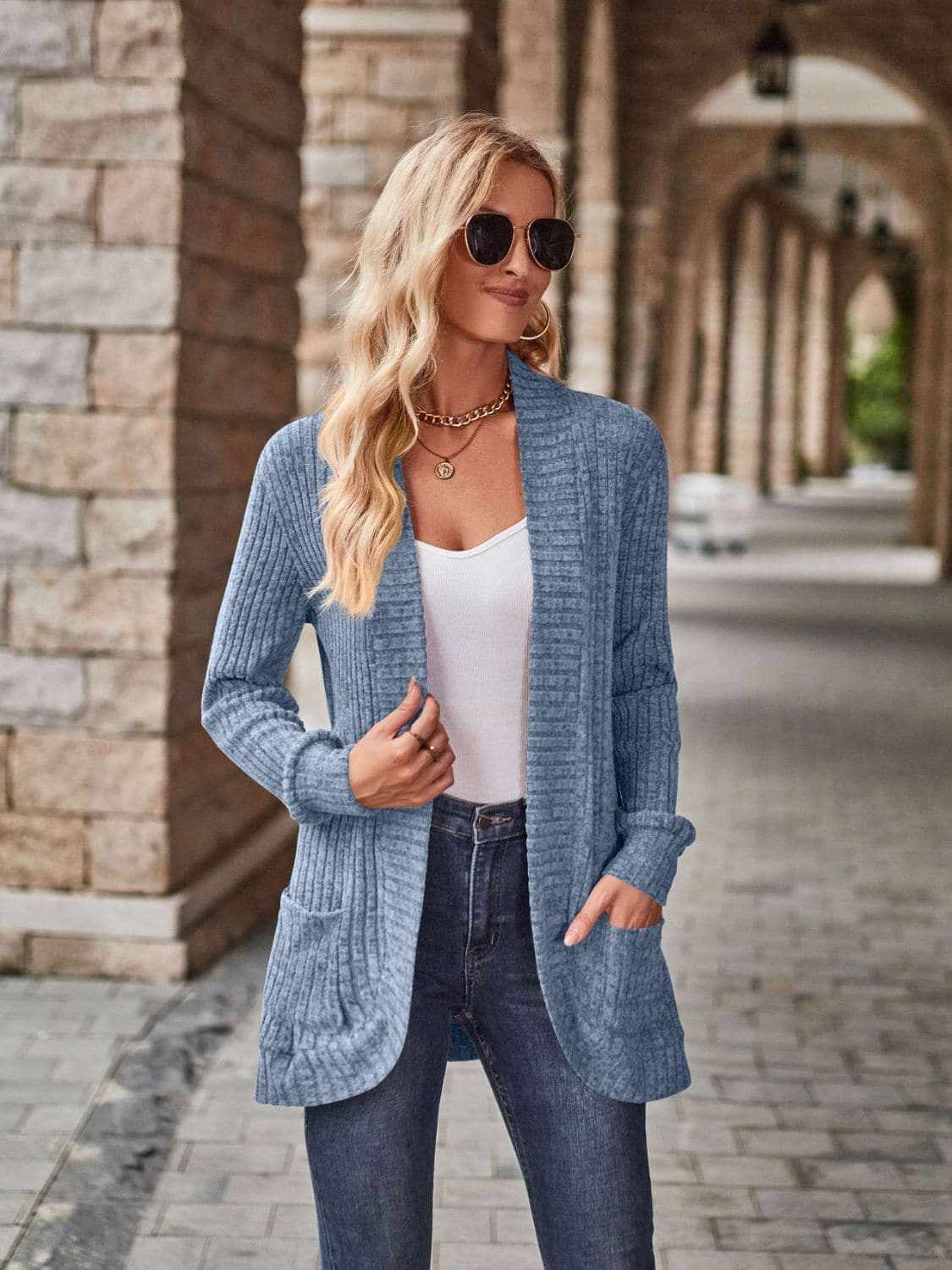 Cozy open front cardigan with pockets