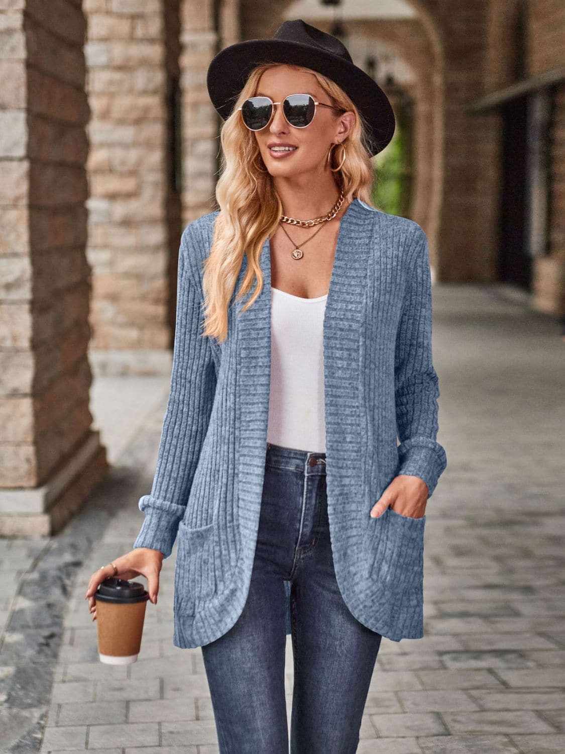 Cozy open front cardigan with pockets