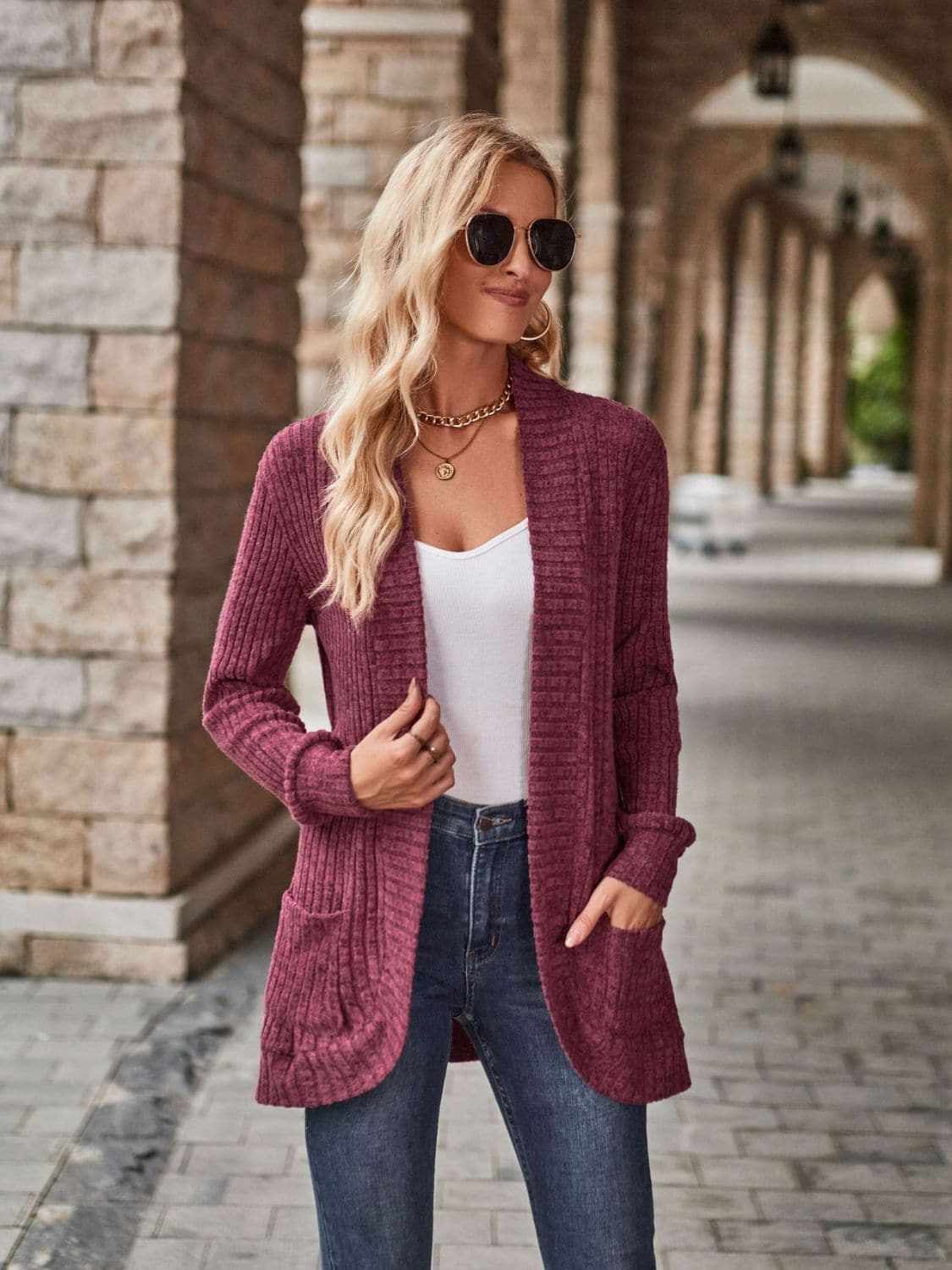 Cozy open front cardigan with pockets