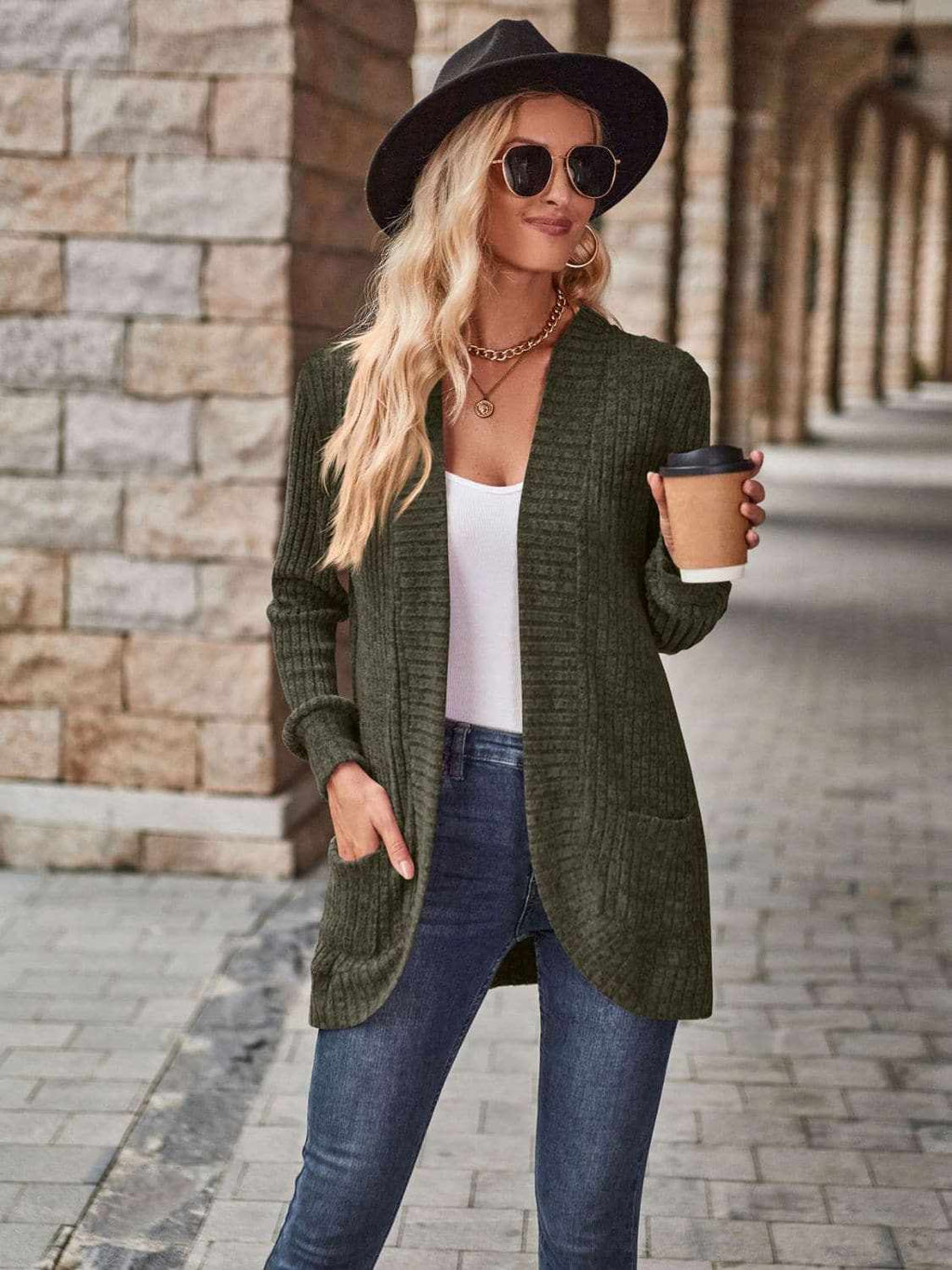 Cozy open front cardigan with pockets