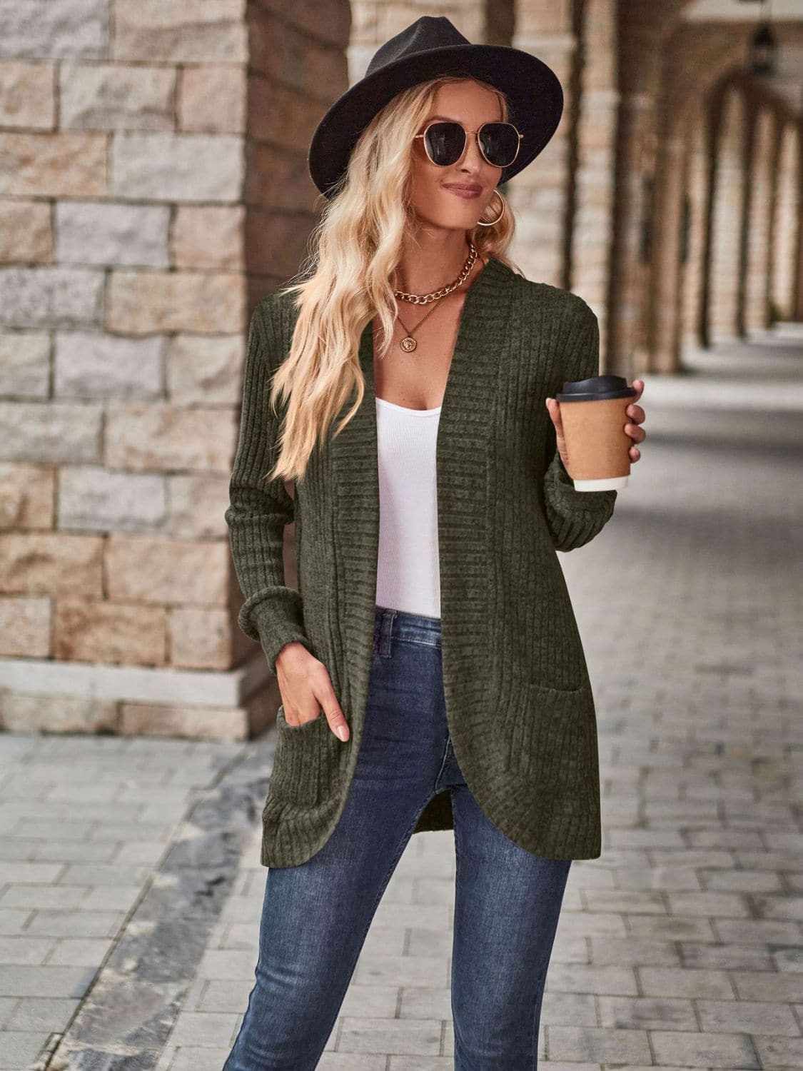Cozy open front cardigan with pockets