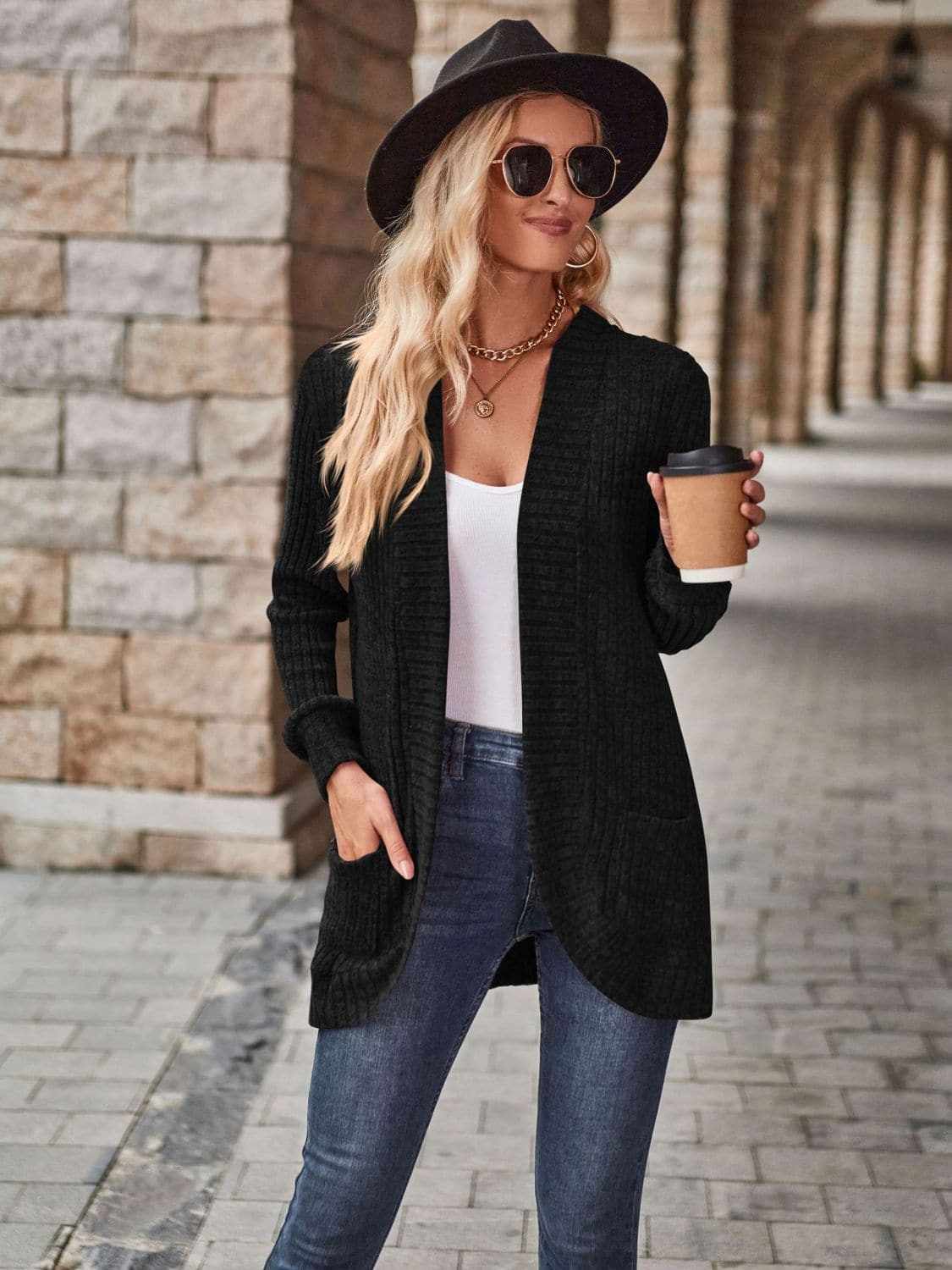 Cozy open front cardigan with pockets