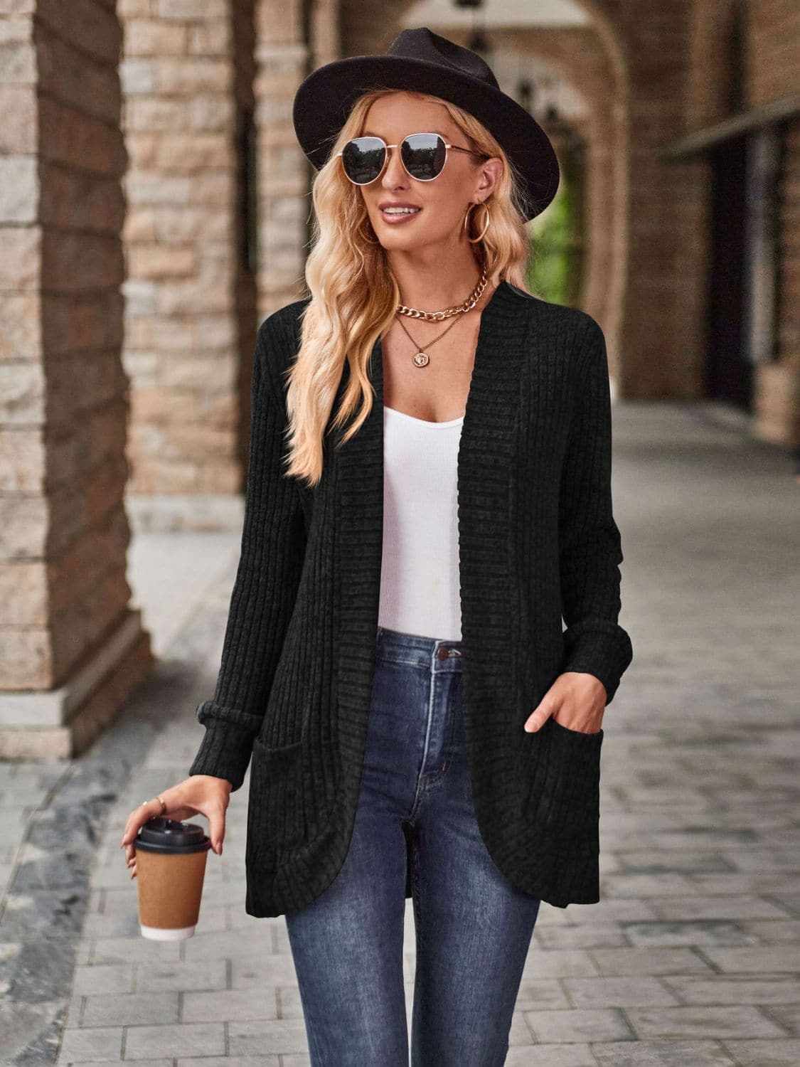 Cozy open front cardigan with pockets