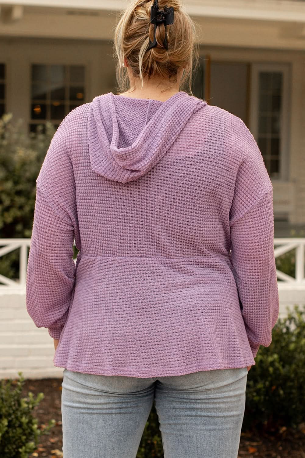 Cozy plus size hooded top with buttons