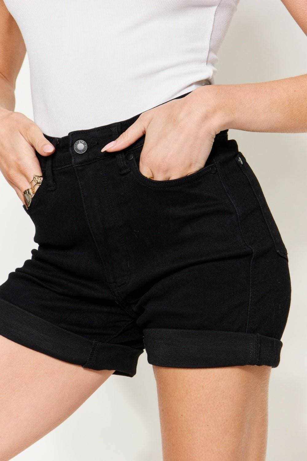 Premium Cuffed high-rise denim shorts by Judy Blue