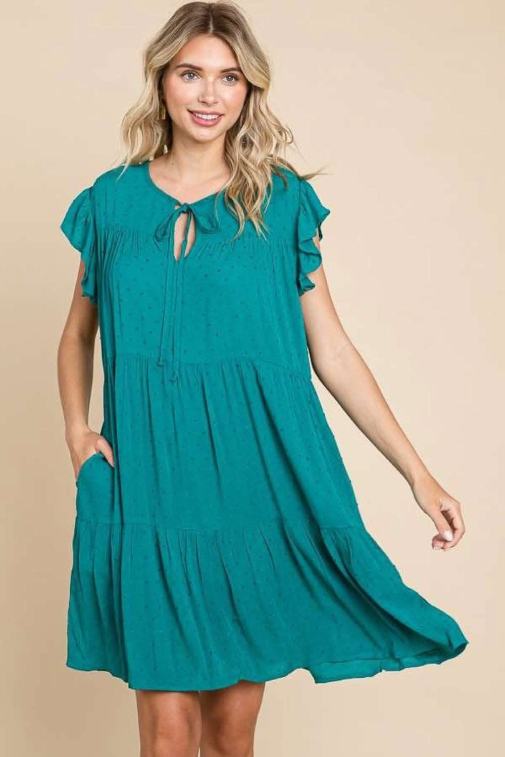 Culture Code Tiered Ruffle Dress with Pockets and Cap Sleeves