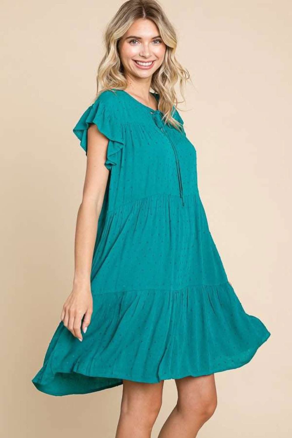 Culture Code Tiered Ruffle Dress with Pockets and Cap Sleeves