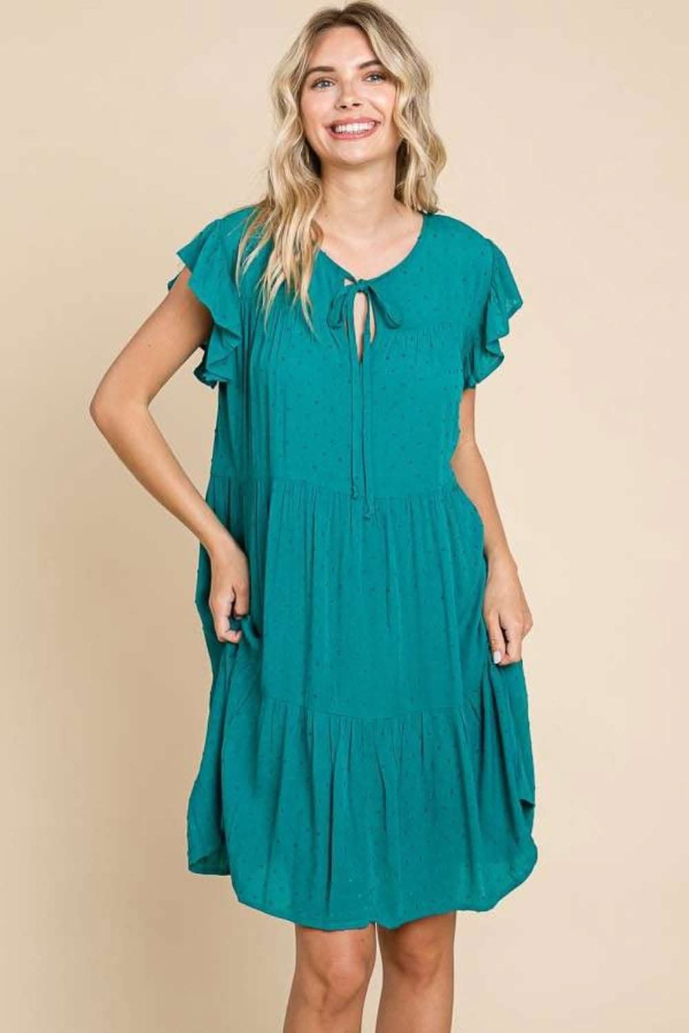 Culture Code Tiered Ruffle Dress with Pockets and Cap Sleeves