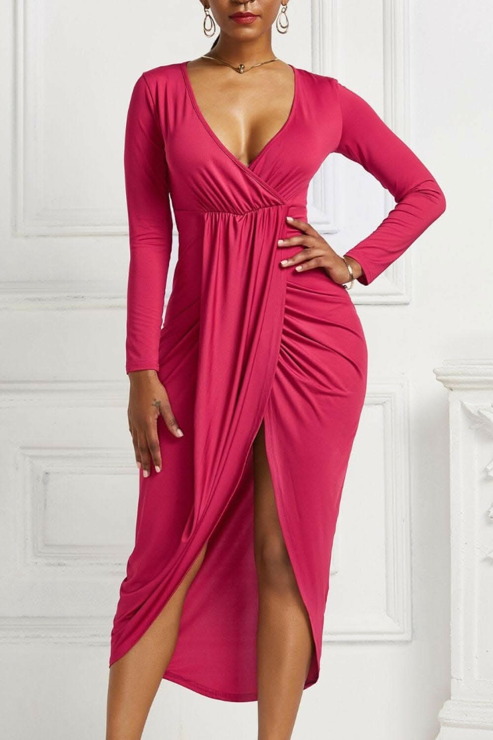 Elegant ruched surplice dress
