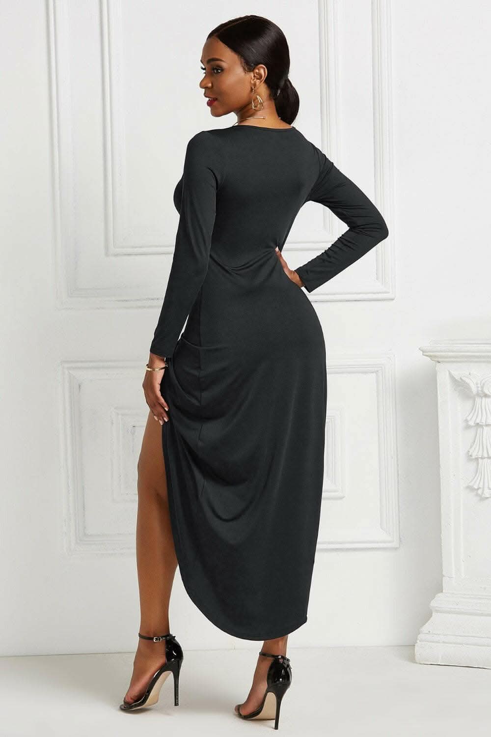Elegant ruched surplice dress