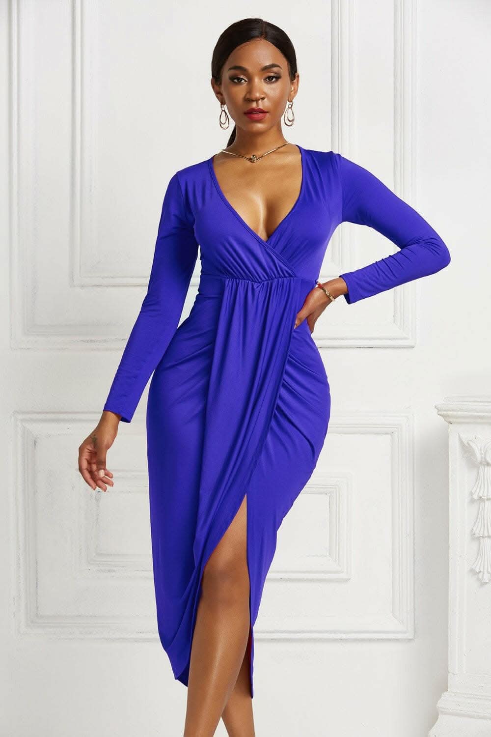 Elegant ruched surplice dress