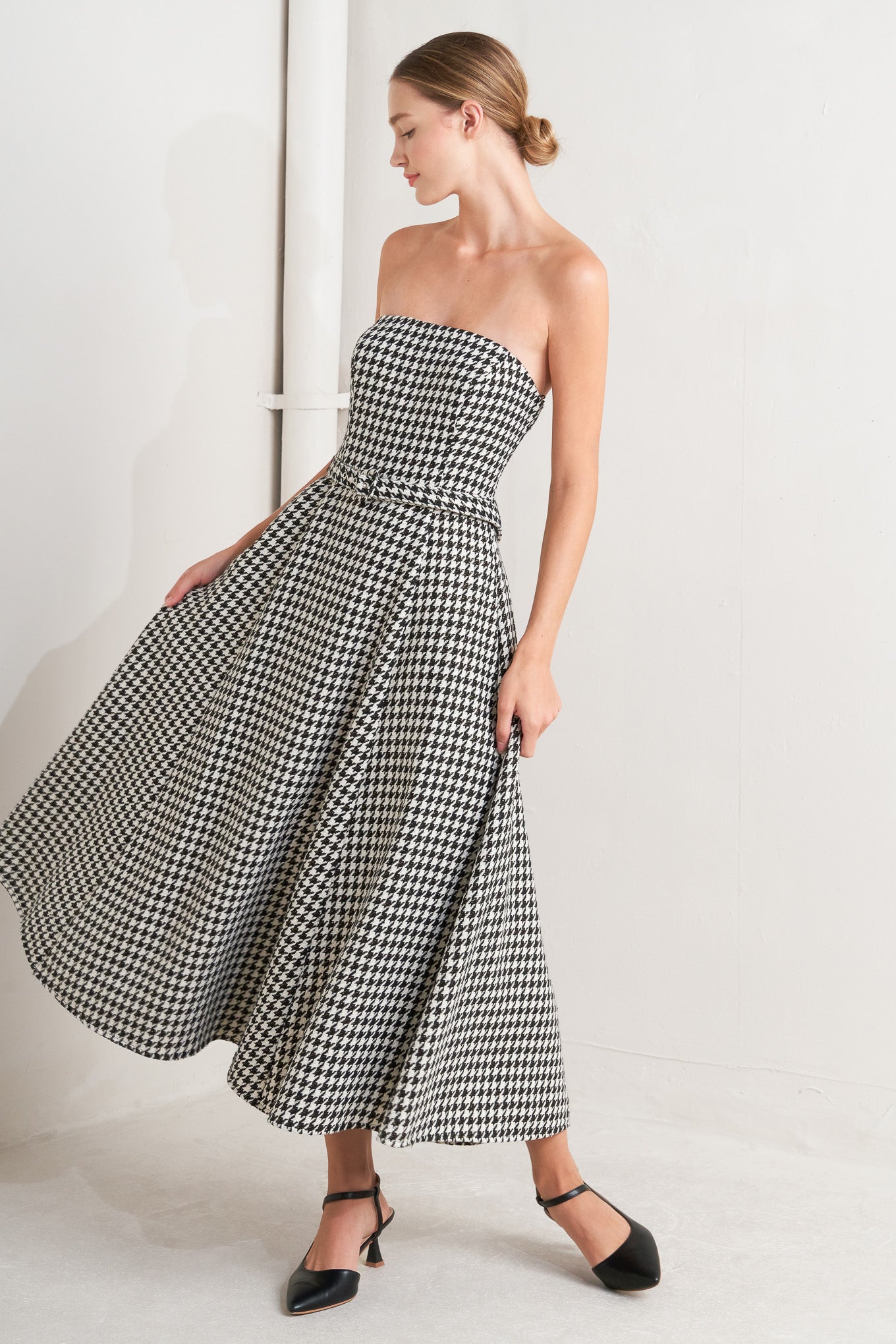 MONOCHROME BALLET WOVEN MIDI DRESS