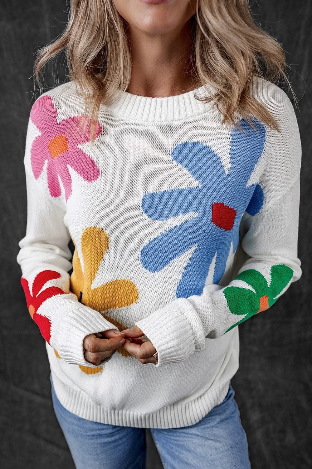 Floral Sweater with Dropped Shoulders
