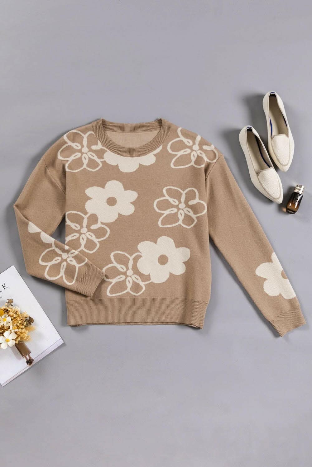 Floral dropped shoulder sweater