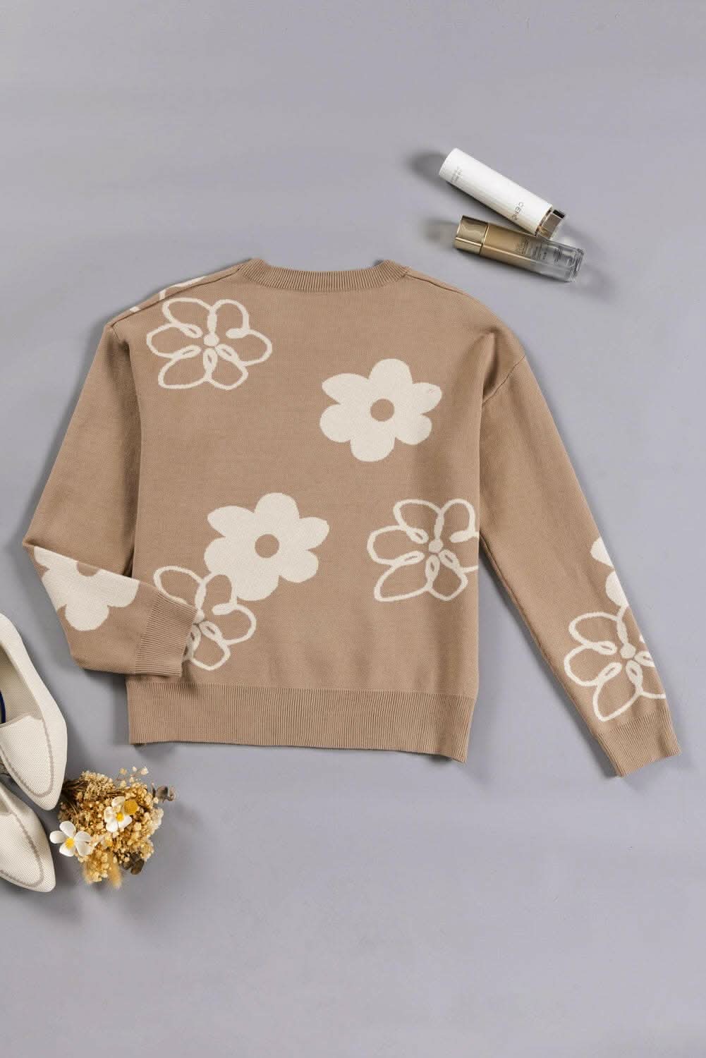 Floral dropped shoulder sweater