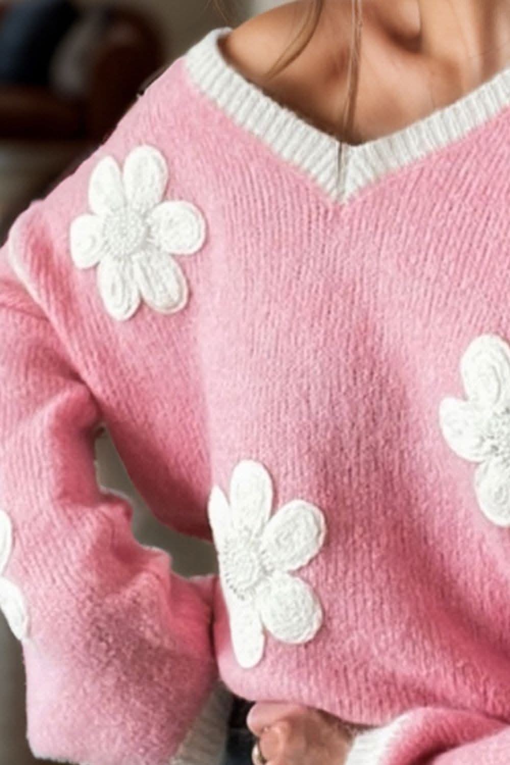 Floral v-neck dropped shoulder sweater