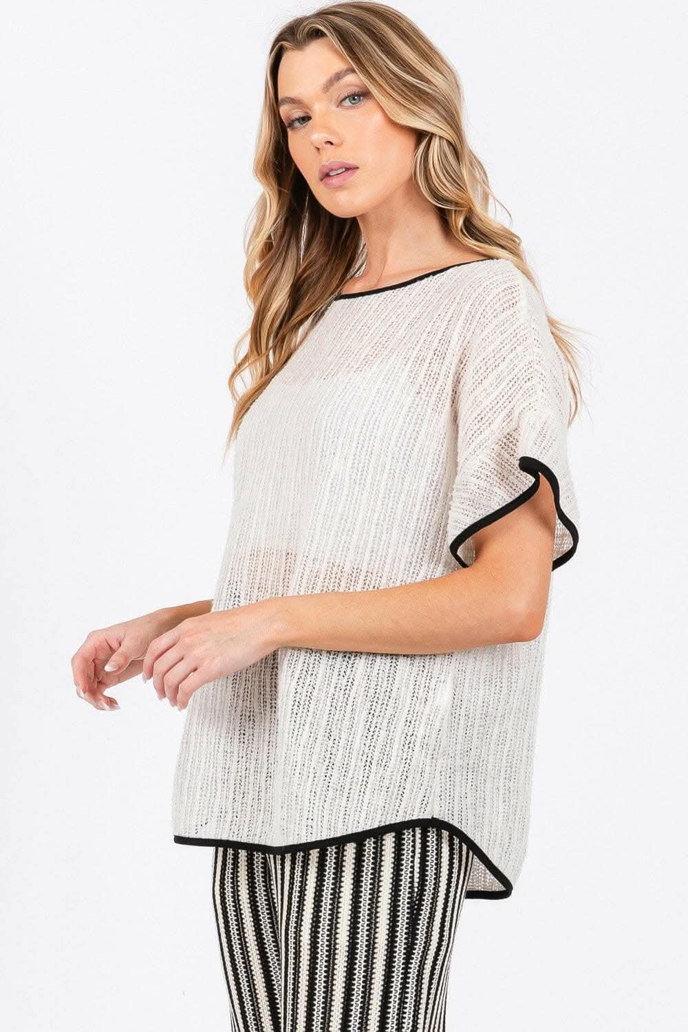 GeeGee Short Sleeve Knit Cover Up with Contrast Detail