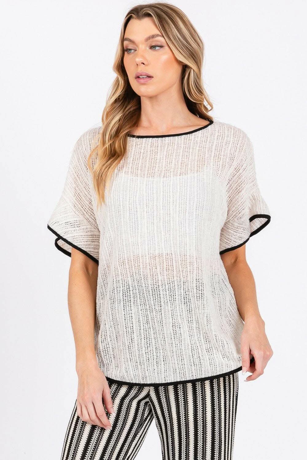 GeeGee Short Sleeve Knit Cover Up with Contrast Detail