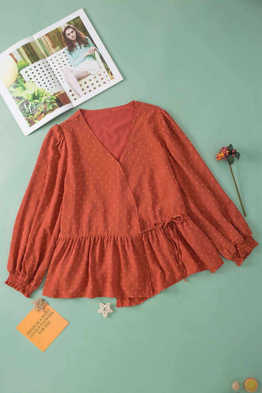 Gold Flame Plus Size Wrap Blouse