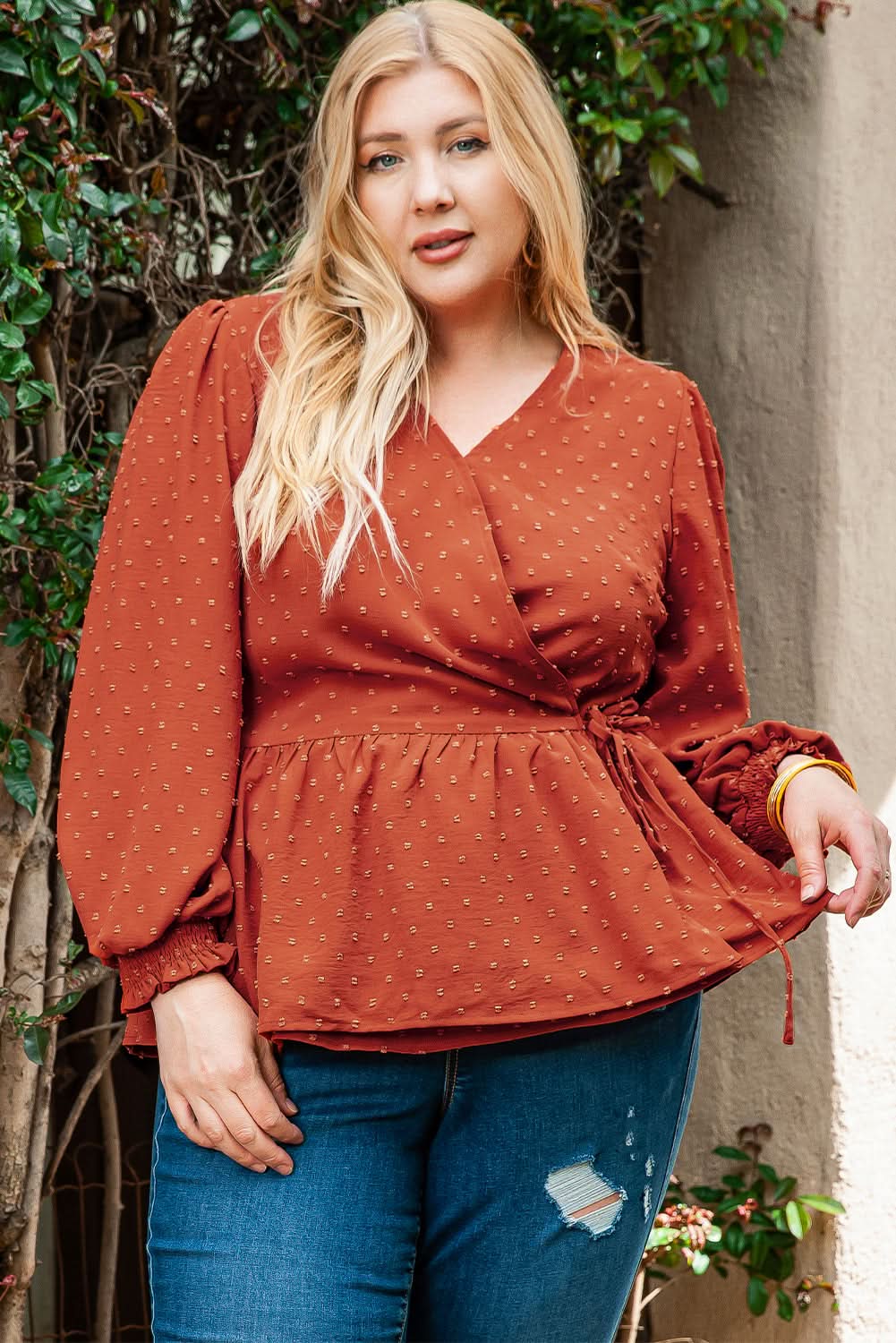 Gold Flame Plus Size Wrap Blouse
