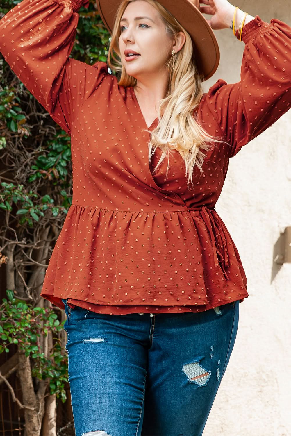 Gold Flame Plus Size Wrap Blouse