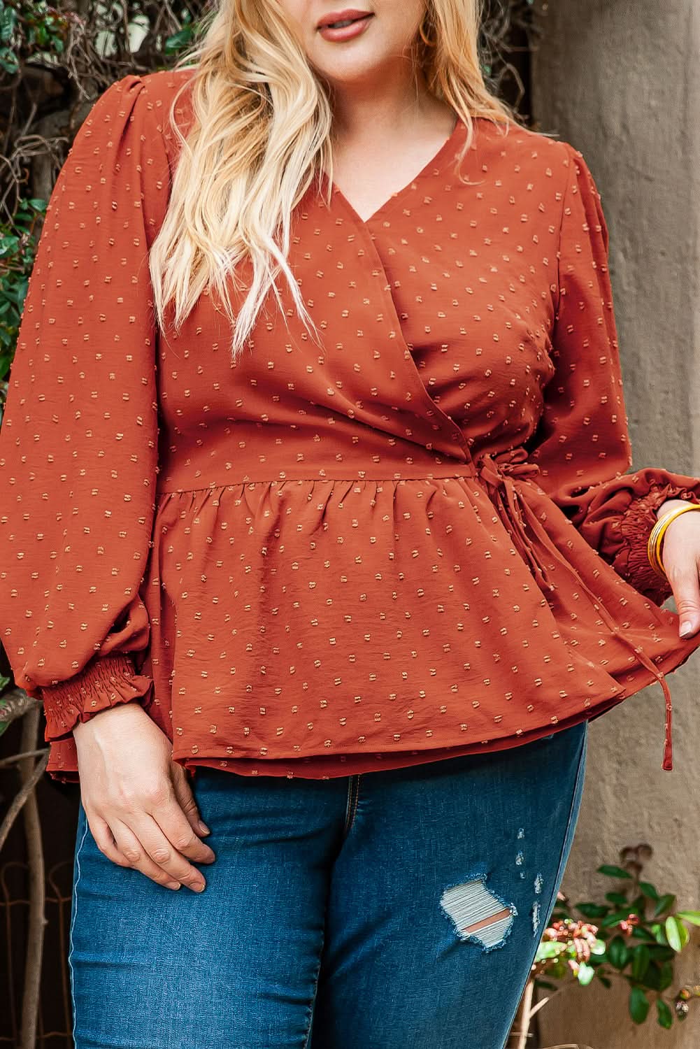 Gold Flame Plus Size Wrap Blouse