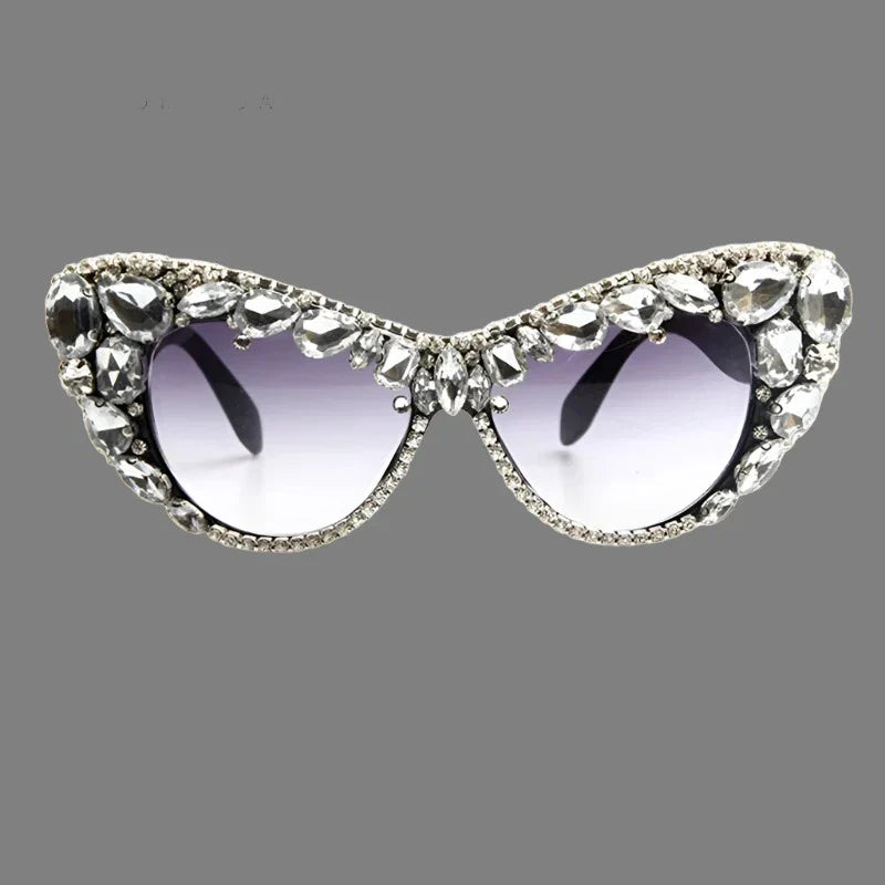 Premium Hand Designed Bejeweled Sunglasses in Oversized Cat Eye Style