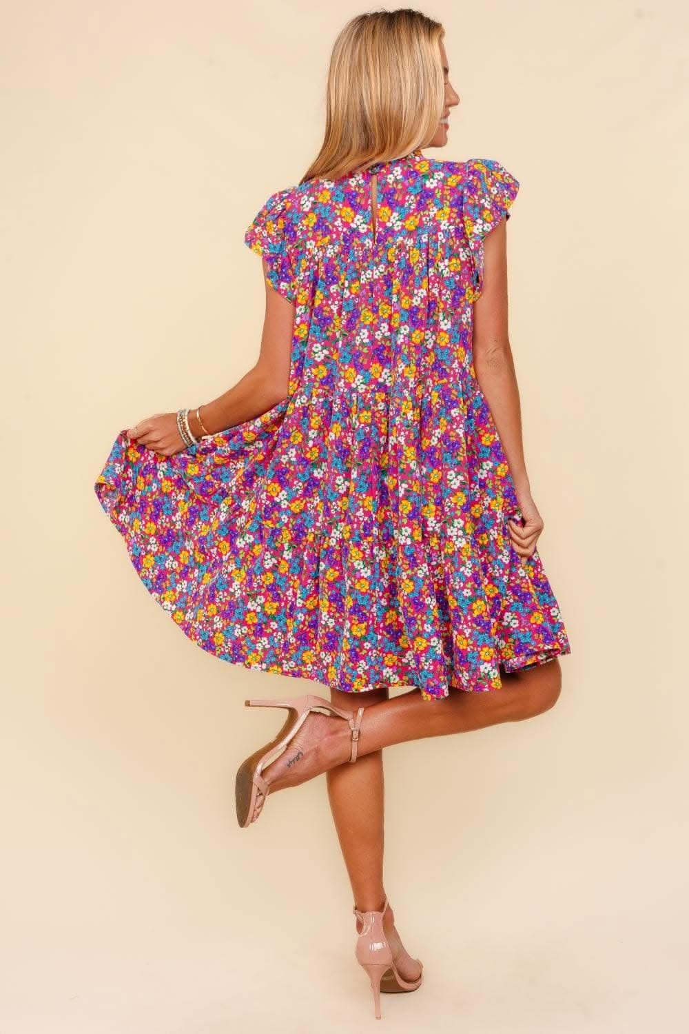 Haptics Frilled Mock Neck Ditsy Floral Dress Delight