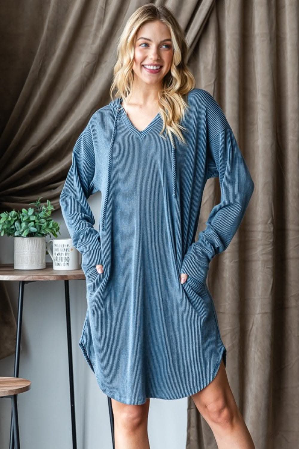 Heimish Ribbed Long Sleeve Hooded Dress for Every Occasion
