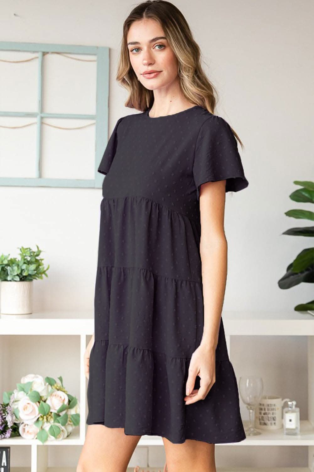 Heimish Swiss Dot Short Sleeve Tiered Dress for Effortless Style