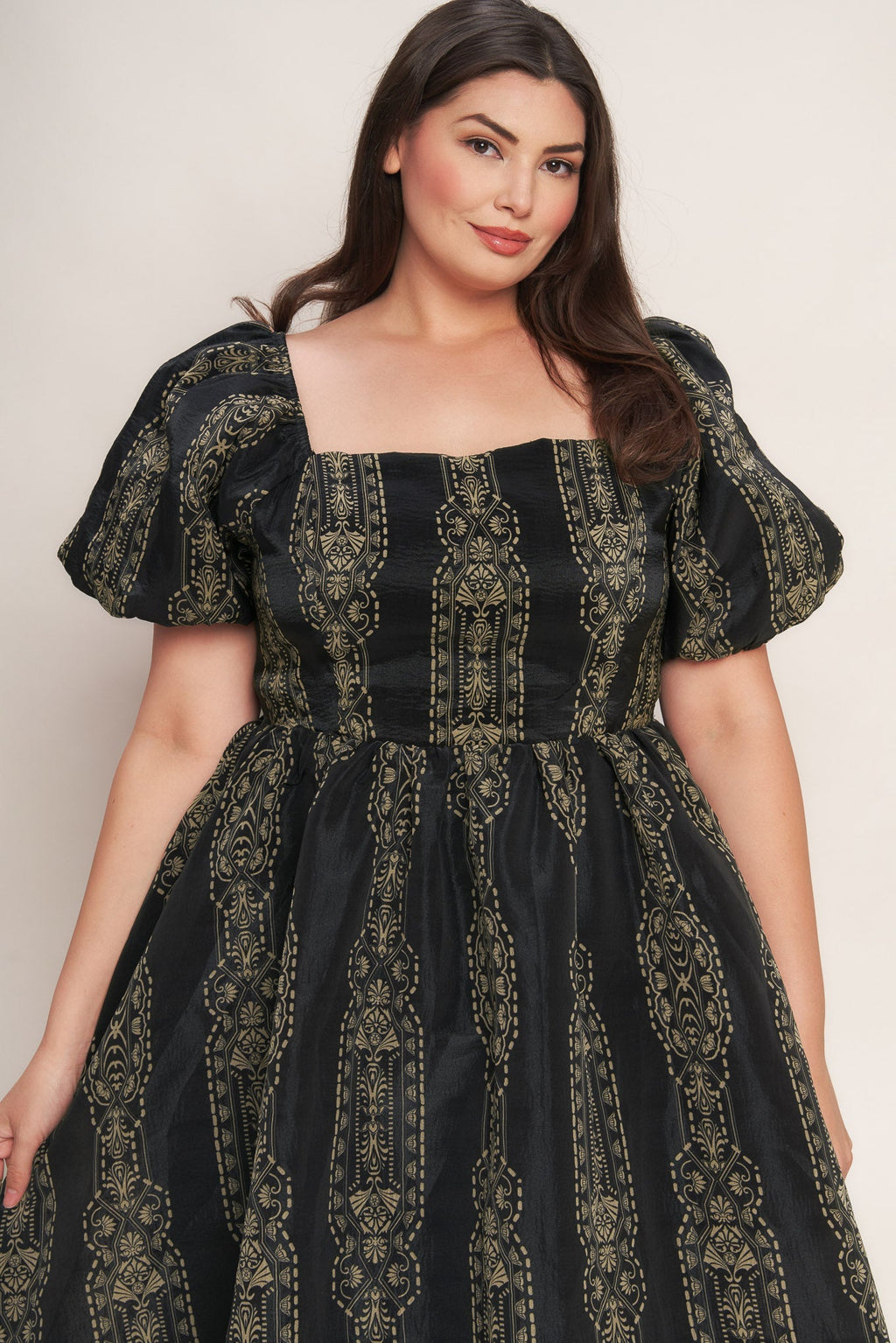 VINTAGE SQUARE WOVEN MIDI DRESS