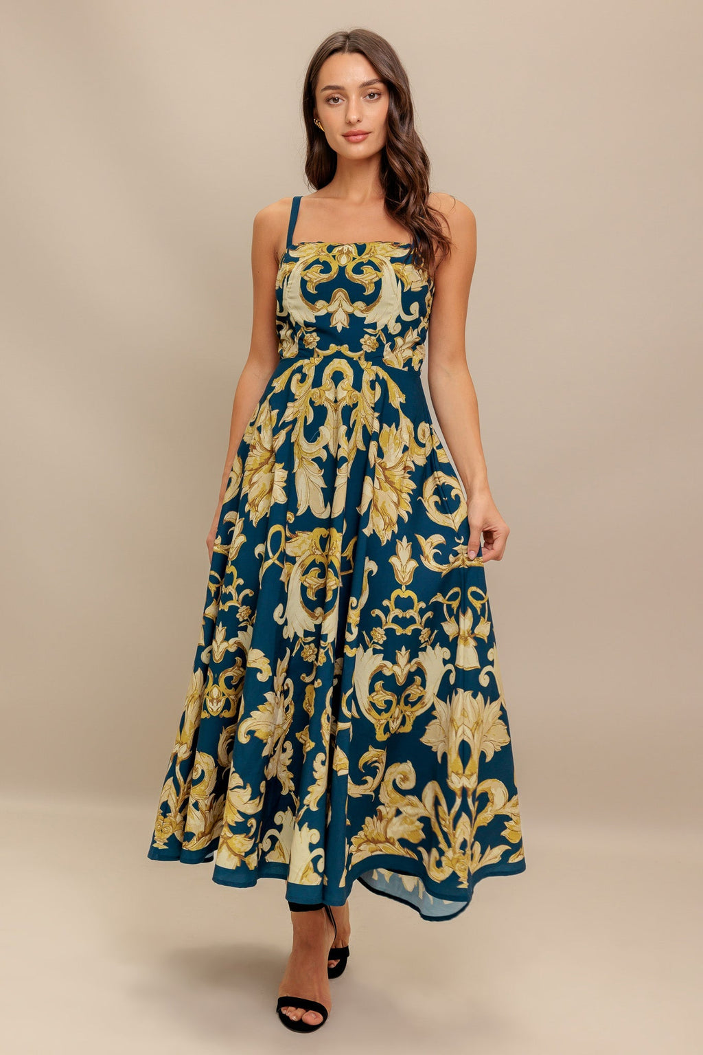 IMPERIAL BLOOM BLUE WOVEN MIDI DRESS