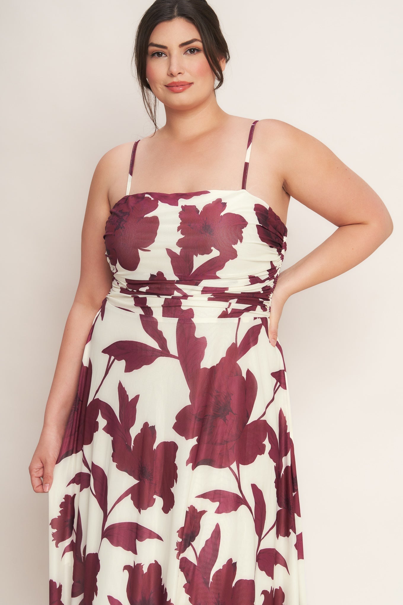 WINE BLOOM POWER MESH MIDI DRESS