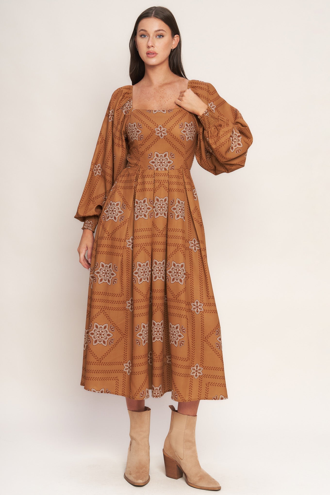SOUTHWEST SQUARES WOVEN MIDI DRESS