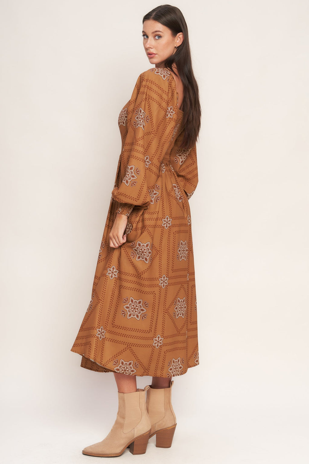 SOUTHWEST SQUARES WOVEN MIDI DRESS