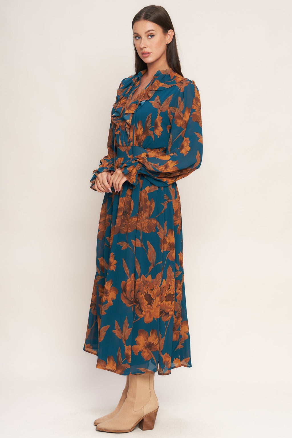 BURNISHED BOTANICA WOVEN MIDI DRESS